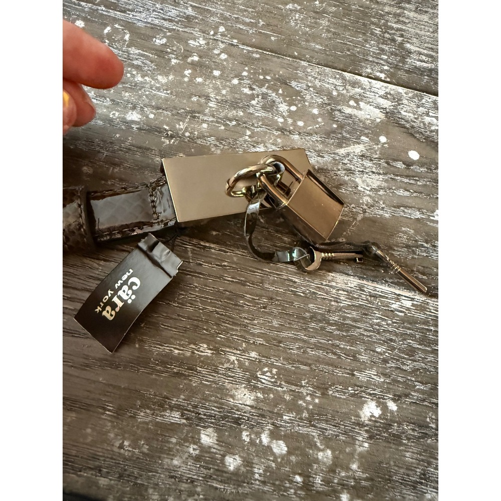 Cara New York Faux Snakeskin Belt Black Padlock Key Charm New